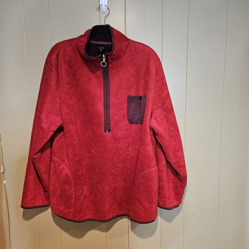 Cuddl Duds Deep Red Fleece Pullover 1X Plus Size Cozy Soft Quarter Zip Sweater
